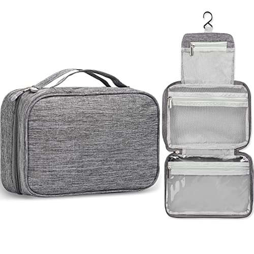 Etercycle Toiletry Bag for Women Men, Waterproof Hanging Toiletry Bags for Traveling, Portable Foldable Travel Wash bag with Hanging Hook, Shaving Bag for Bathroom Shower- Gray