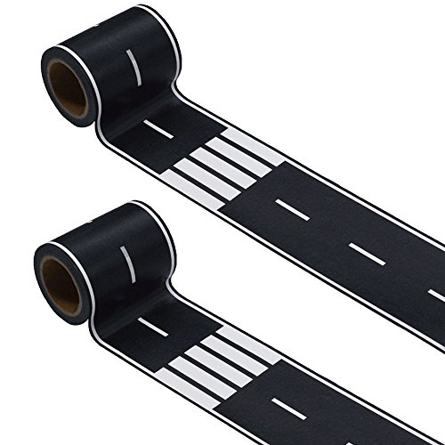 Black Road Track Tape,Toy Car Road Tape Track for Kids,Race Cars Decorations for Kids Birthday Party, 33' x 2.4' Each Roll (2 Rolls, Road Tape)