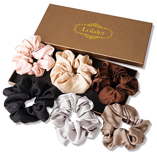 Lolalet Scrunchies for Women Mothers Day Gift, Satin Hair Scrunchies Softer Than Silk Hair Ties Valentine's Day Gifts, Big Scrunchy Ponytail Holder -6 Pack, Style A