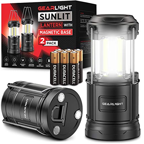 GearLight Camping Lantern - 2 Portable, LED Battery Powered Lamp Lights, Magnetic Base and Foldable Hook for Emergency Use or Campsites - Stocking Stuffer Gifts for Men