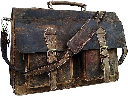 Messenger Bag for Men Women Leather Laptop Large 18 Inch Messenger Briefcase Bag Vintage Brown Crossbody Office Travel Unisex Bag Gifts for him her by Cureo