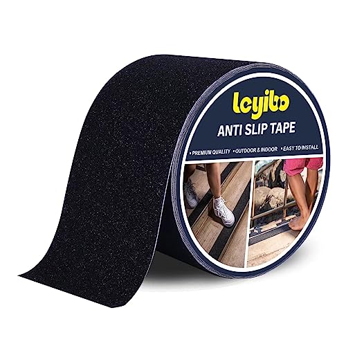 Leyibo Anti Slip Tape, 4 Inch x 42 Ft Grip Tape for Stairs Outdoor/Indoor, Waterproof Non Skid Roll for Stair Treads Non Slip, High Traction Friction Abrasive Adhesive Stair Steps - Black