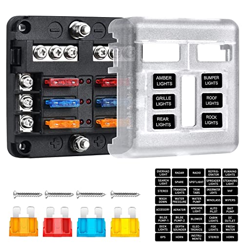 6-Way Marine Fuse Block,Waterproof 12v Fuse Block with LED Indicator for 12V/24V Automotive Golf Cart Truck Car Boat Marine RV Motorcycle