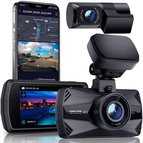 Yeecore Dual Dash Cam 5G WiFi GPS, Real 4K+HDR 1080P Front and Rear, 3' LCD Super Night Vision, Parking Mode, Dash Camera for Cars with App, G-Sensor, Accident Record, Support 512GB Max
