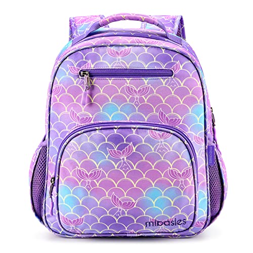 mibasies Girls Backpack for Elementary School, Backpack for Girls 5-8, Lightweight Kids Backpacks for Girls（Mermaid Tail）