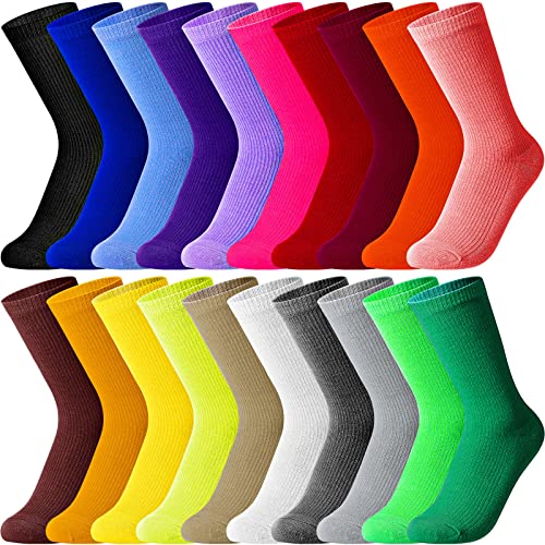 Giugu 20 Pairs Women's Solid Color Crew Socks Colorful Lightweight Dress Sock for Women Girls, Medium, Multicolor