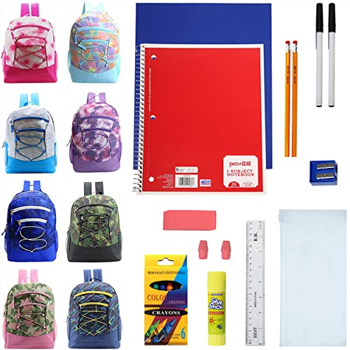 8-Pack 17” Backpacks with 18 Piece School Supplies Kits – Bulk Bundle Essential for Elementary, Middle, and High School Students, 8 Assorted Styles