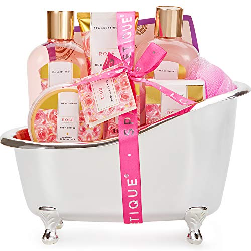 Gift Set For Women, Spa Luxetique Bath Sets for Women Gift, 8 Pcs Rose Spa Basket Includes Bubble Bath, Shower Gel, Body Lotion, Birthday Gifts for Women, Christmas Gifts for Teenage Girls