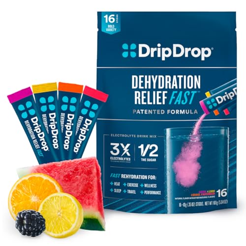 DripDrop Hydration Bold Variety Pack - Electrolyte Drink Mix Single-Serve Powder Packets - Watermelon, Berry, Orange, Lemon - 16 Servings