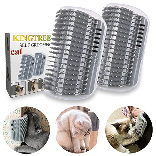 Kingtree Cat Self Groomer 2 Pack Wall Corner Brushes, Soft Cat Corner Scratcher Self Grooming Massage Combs for Long Short Fur Kitten Indoor Cats