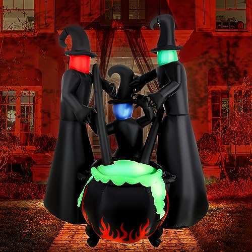 Retisee 8 Ft Giant Halloween Inflatable 3 Witch Around Cauldron with LED Light Inflatable Decoration Halloween Blow Up Yard Large Decoration for Outdoor Indoor Front Prop Home Lawn Party Decoration