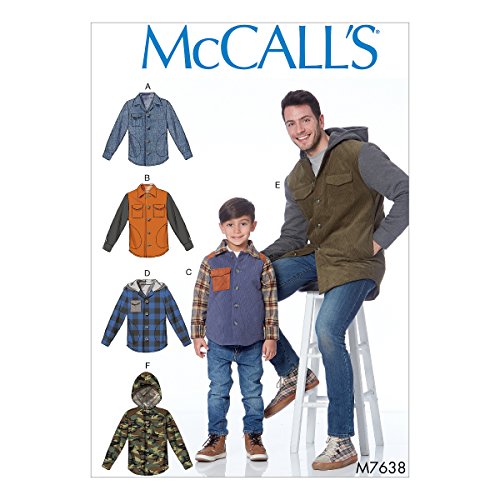 McCall's Patterns Men's and Boys' Lined Button-Front Jackets with Hood Options Sewing Pattern, (SML-MED-LRG-XLG)