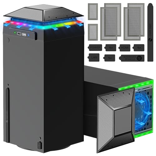 Upgraded Cooling Fan for Xbox Series X Console, Gorixer AI Control Automatic/Manual Adjustable Speed Fan with Dust Cover Filter & 7 RGB Light, Cooling System Horizontal for Xbox Series X Accessories