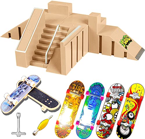 Aestheticism Finger Skateboards Kit 11 PCS, Finger Boards for Kids, Fingerboard Ramps Toys Set with Skateboards, Ramps, LED Skateboard, Screwdriver - Bigger Skateboard Ramp for Finger Board Training