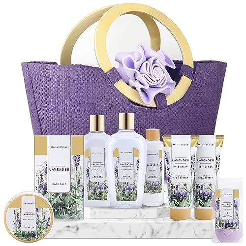Spa Luxetique Gift Baskets for Women, Spa Gifts for Women - 10pcs Lavender Bath Gifts with Bath Bomb, Body Lotion, Bubble Bath, Relaxing Spa Baskets for Women Gift, Christmas, Birthday Gifts for Women