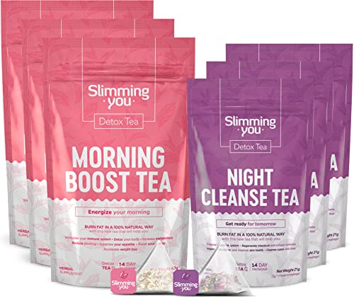 TAOISTEA Detox Tea 14 Day Teatox Herbal Tea for Body Detox, Colon Cleanse, Metabolism Increase - 3 Morning Boost Tea & 3 Night Cleanse Tea