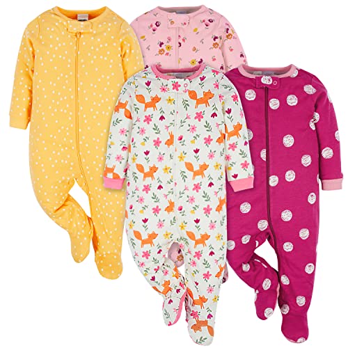 Onesies Brand Baby Girl's 4-Pack Sleep 'N Play Footies Multi Pack, Fox, 0-3 Months