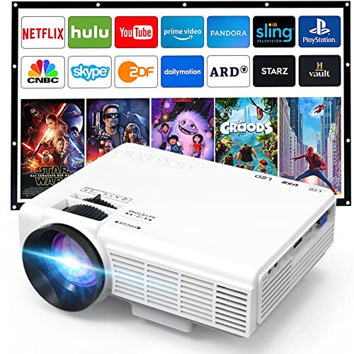 Mini Projector 7500 Lumens, 1080P Full HD Supported Mini Projector, Portable Home Movie Theater Projector Compatible with TV Stick Smartphone & Tablet PC HDMI USB AV TF