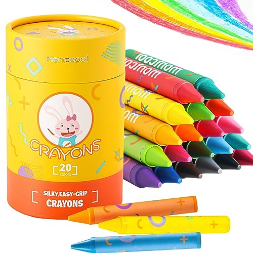 Montcool Toddler Crayons, 20 Colors Non Toxic Washable Jumbo Crayons for Toddlers 1-3 Unbreakable, Easy to Hold Large Crayons for Kids Ages 4-8, Safe Baby Crayons
