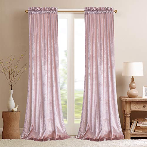 Roslynwood Velvet Curtain Panels Ballet Pink Room Darkening Window Super Soft Luxury Drapes for Bedroom Thermal Insulated Rod Pocket Curtain for Living Room (2 Panels, 52 by 84 Inch)