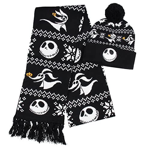 Disney The Nightmare Before Christmas Jack Skellington and Zero Beanie Scarf Set Black