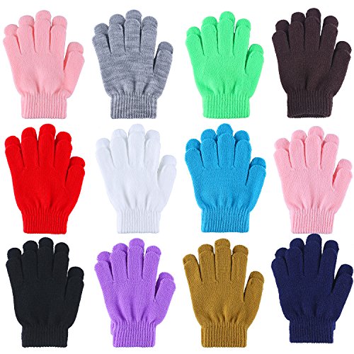 Cooraby 12 Pairs Kid's Winter Magic Gloves Children Stretchy Warm Magic Gloves Boys or Girls Knit Gloves (12 Mixed Color)