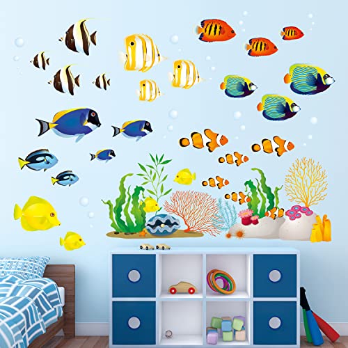 DECOWALL DWL-1811N Coral Reef Fish Kids Wall Stickers Wall Decals Peel and Stick Removable Wall Stickers for Kids Nursery Bedroom Living Room décor