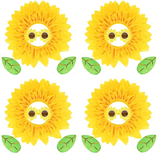 MOSROAD 4 Sets Funny Sunflower Costume, Flower Costume Performance Props Adult and Kids, Sunflower Headgear Sun Costume for Dance Party Festival Games