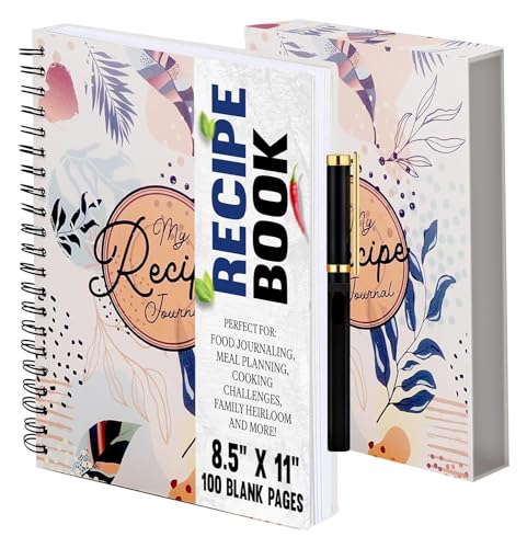 Performore My Recipe Journal 8.5” x 11” Spiral Recipe Notebook, Blank Recipe Book Spiral Bound to Write in your Own Recipes, Includes Pen and Slipcase with 100 Blank Pages