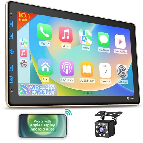 Double Din Car Stereo - 10' Touchscreen Car Stereo with Bluetooth, Backup Camera, Car Audio, Car Radio - Compatible with Wireless CarPlay & Android Auto, Mirror Link
