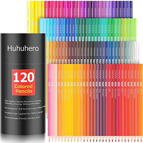 Huhuhero Colored Pencils for Adult Coloring Books, Set of 120 Colors, Soft Core Artist Drawing Pencils, Ideal Coloring Pencils for Sketching Shading, Art Supplies Gifts for Adults Kids Teens