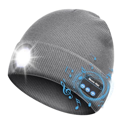 Lenski Stocking Stuffers Gifts for Men, Bluetooth Beanie Hat Gifts for Women, Mens Gifts for Christmas, Dad Gifts for Him Grey