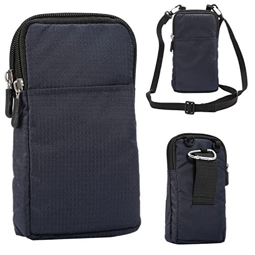Travel Cell Phone Pouch Belt Pouch, 6.9' Neck Phone Holder Holster Crossbody Bag with Shoulder Strap for iPhone Case Holder for Hand with Neck Lanyard Smartphone Walking Passport Wallet, Navy Blue
