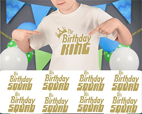 SEC Apparel Birthday King His Squad iron on transfers, decal for clothes, shirts, decorations and more. Size: Toddler, Youth and Adult. Colors: Gold, Blue, Khaki (9 pcs (King + 8 Squad), Adult)