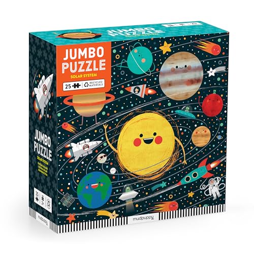 Mudpuppy Solar System - Jumbo 25 Piece Jigsaw Floor Puzzle Featuring Planets, Rocketships, and More!