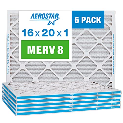 Aerostar 16x20x1 MERV 8 Pleated Air Filter, AC Furnace Air Filter, 6 Pack (Actual size 15 3/4'x 19 3/4' x 3/4')