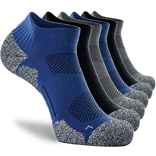 CWVLC Unisex Cushioned Compression Athletic Ankle Socks Multipack, 6-pairs Black Charcoal Royal, XL (13.5-15.5 W US/ 12-14 M US)