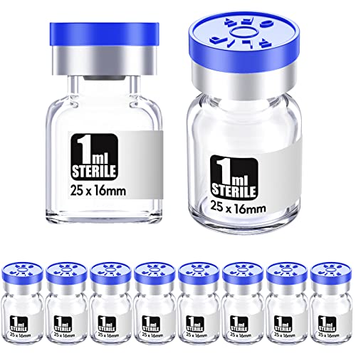 Ks-Tek Sterile Empty Vials with Self Healing Injection Port,with Aluminum plastic Cap,Sterile Package (1ml Clear,10)