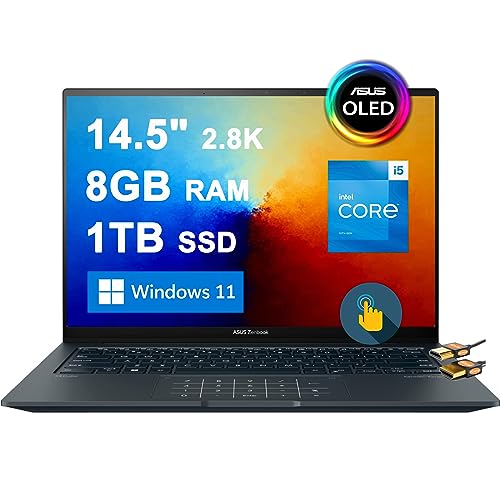 Asus Zenbook 14X OLED Business Laptop 14.5' 2.8K 120Hz Touchscreen 550nits 100% DCI-P3 Glossy 13th Gen Intel 12-core i5-13500H i7-12700H 8GB RAM 1TB SSD Backlit Thunderbolt Win11 Gray + HDMI Cable