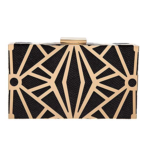 CARIEDO Women Evening Bag Elegant Clutch Purse Exquisite Velvet Metal Hollow out Handbags Prom Wedding Party (black)