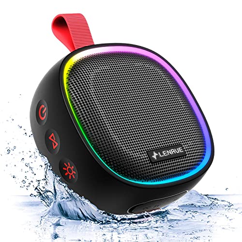 LENRUE Shower Speaker with IPX7 Waterproof, Small Portable Bluetooth Speaker with Dynamic Lights, Loud Sound, Double Wireless Stereo, Clip for Bike Pool Beach Boat Kayak