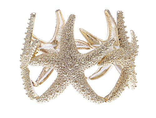 Alilang Womens Gold Shiny Textured Starfish Stretch Bangle Cuff Statement Bracelet