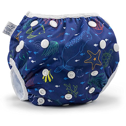 Reusable Baby Swim Diapers (Sizes N–5) –Adjustable, Easy-Wash Nageuret Reusable Swim Diaper Kids Soft, Breathable, Waterproof Swim Wear for Baby & Newborn! (Sea Friends)