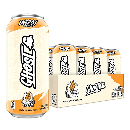GHOST ENERGY Sugar-Free Energy Drink - 12-Pack, Orange Cream, 16oz Cans - Energy & Focus & No Artificial Colors - 200mg of Natural Caffeine, L-Carnitine & Taurine - Gluten-Free & Vegan