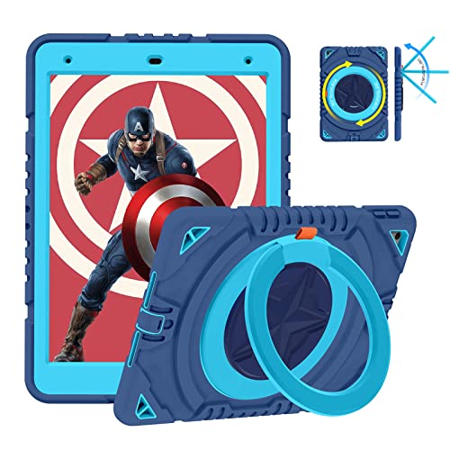 XZC iPad 9th/ 8th/ 7th Generation Case (iPad 10.2 Case 2021/2020/2019) Heavy Duty Shockproof Rugged Cover with Rotating Stand/Pencil Holder/Carrying Shoulder Strap (Blue 1)