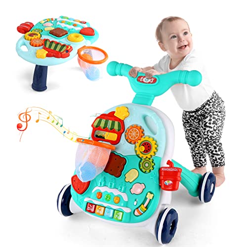 Eners Sit to Stand Learning Walker for Baby Boys and Girls, 2 in 1 Push Walker and Activity Center With Wheels, Musical Walking Toys