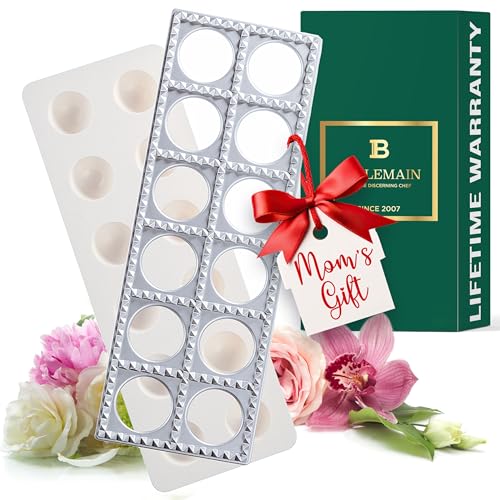 Bellemain Ravioli Maker Press | Pelmeni Mold, Pierogi Press, Potsticker Meat Pie Dumpling Maker, Ravioli Stamp Pasta Making Kit, Pasta Making Tools, Ravioli Press Mold | Makes 12 Ravioli, 1. 5”