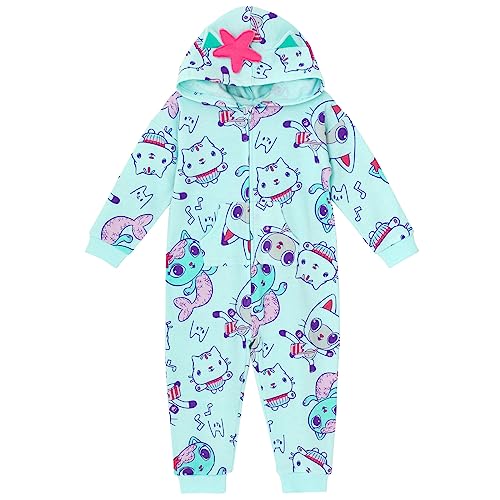 Dreamworks Gabby's Dollhouse Pandy Paws Cakey Cat MerCat Toddler Girls Fleece Zip Up Coverall Blue 3T