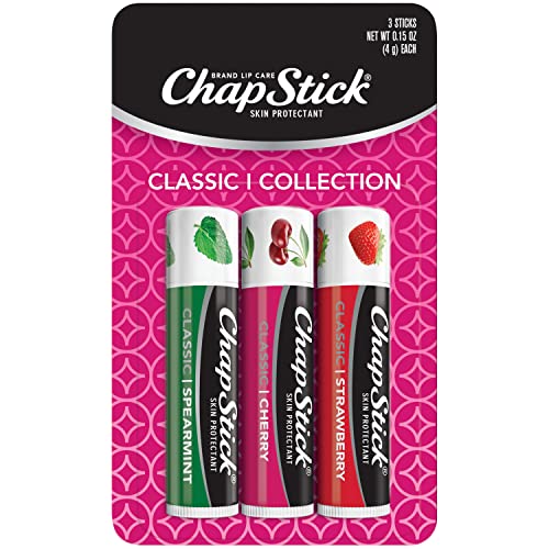 ChapStick Classic Spearmint, Cherry and Strawberry Lip Balm Tubes Variety Pack - 0.15 Oz Each (Pack of 3)
