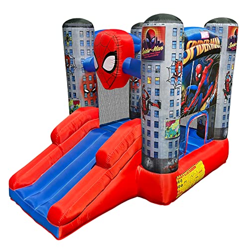 Marvel Spider-Man Bounce House with Slide, Kids Inflatable Spiderman Bouncy Castle Indoor Outdoor Plus Heavy Duty Air Blower